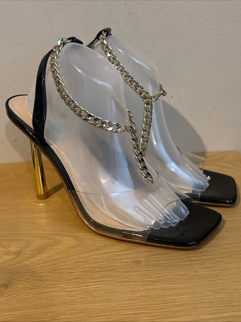 Steve Madden Buoyant High Heels Black Gold Chain Size 11 M Dress Shoes